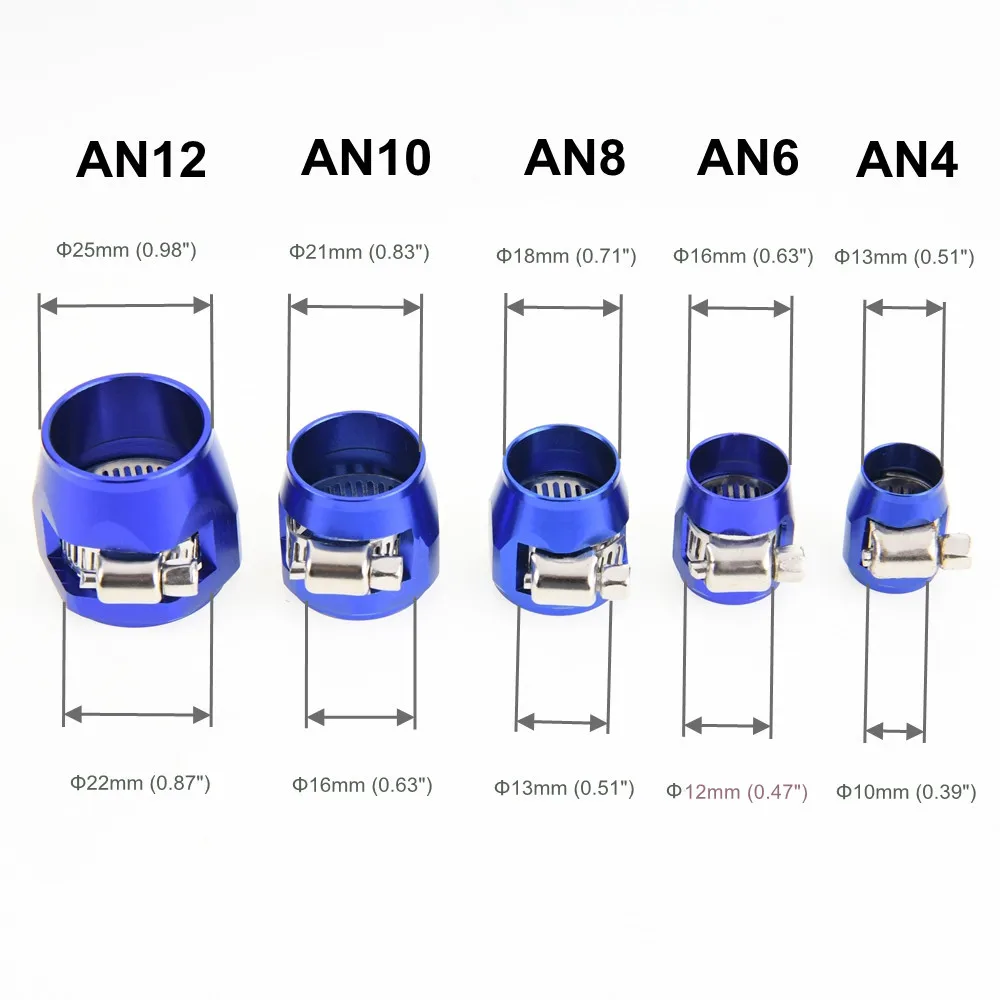 Aluminium Hose Clamp AN4/AN6/AN8/AN10/AN12 Hose End Finisher Fuel Oil Clip Water Pipe Clamps Hex Finishers