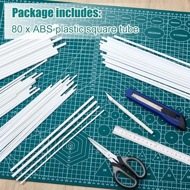 80Pcs ABS Round Plastic Tube White Bars Rod Hollow Tubing Connector for DIY Crafts Sand Table Architectural Model Making,4sizes