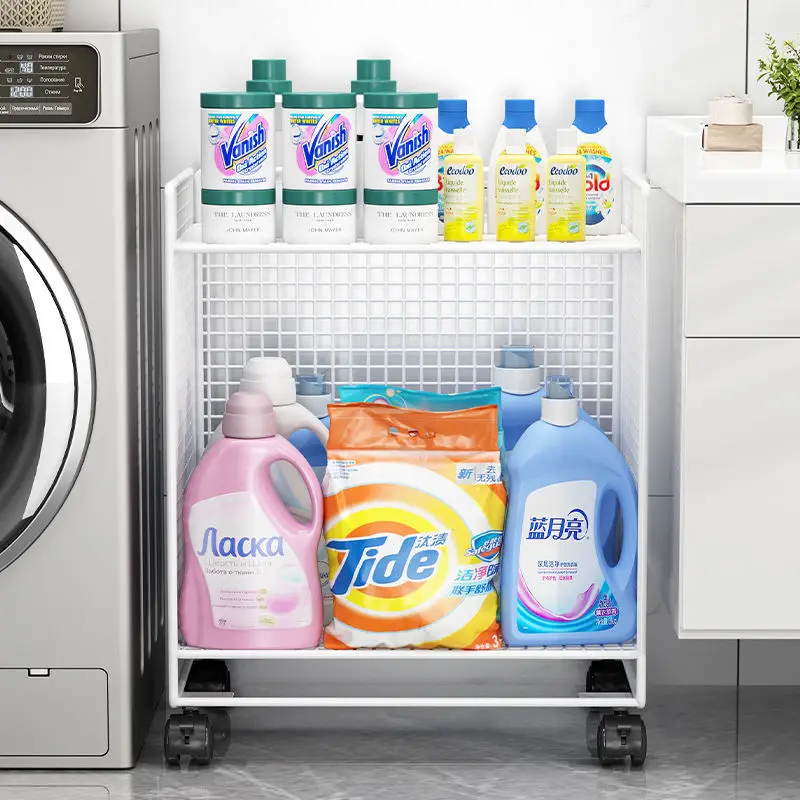 Custom Bathroom Storage Rack with Wheels, Movable Floor-standing Shelf Bathroom Supplies