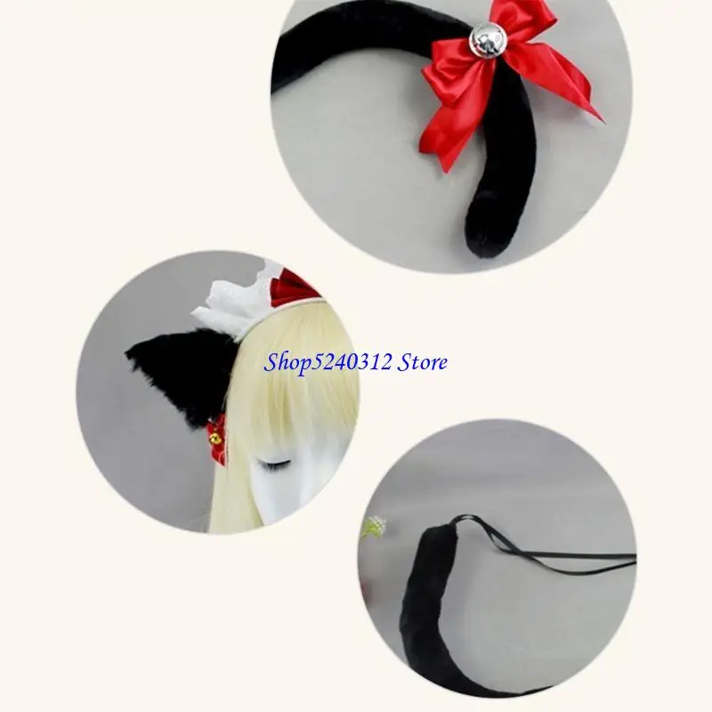 634C اليدوية أفخم القطط آذان Headbands Fauxs الفراء الذيل لجميع القديسين تأثيري ملابس تنكرية للحفلات اكسسوارات للأطفال الكبار #2