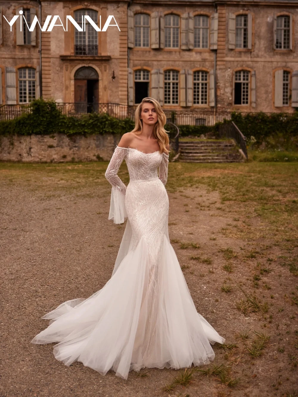 

Sparkling Beaded Mermaid Long Wedding Dress Romantic Sweetheart Neck Bridal Gown Customized Off Shoulder Dresses For Bride