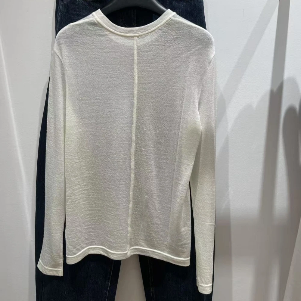 Early Spring Sheer Lightweight Ultra-fine Wool Round Neck Knit Top for Women