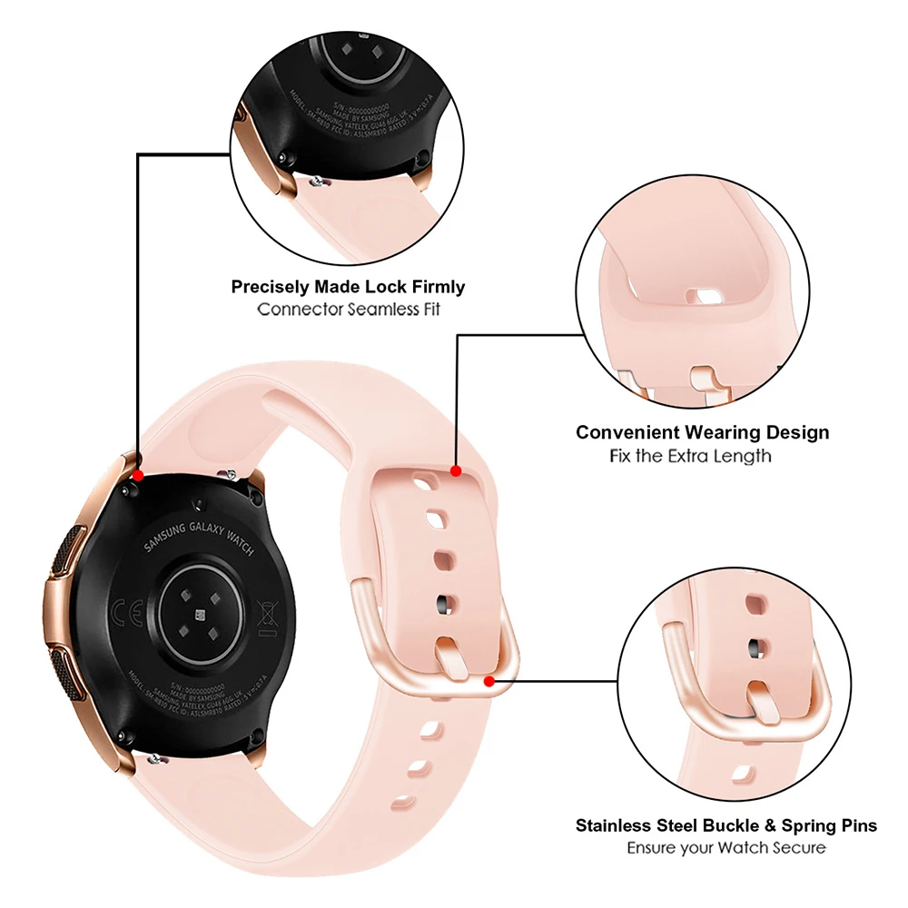 20mm 22mm Silicone Band for Samsung galaxy watch 5/4/3/Gear S3/Active 2 Rose Gold Buckle Bracelet Huawei Watch GT 2/Amazfit GTR