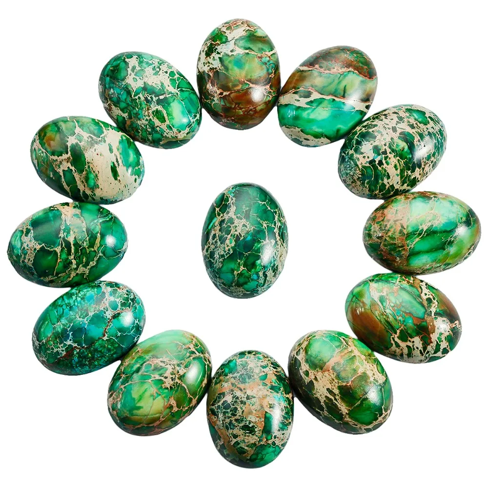 

TUMBEELLUWA 5pcs Deep Green Sea Sediment Jasper Oval Stone Cabochons Flatback Semi-precious CAB Jewelry Accessories 18x25mm