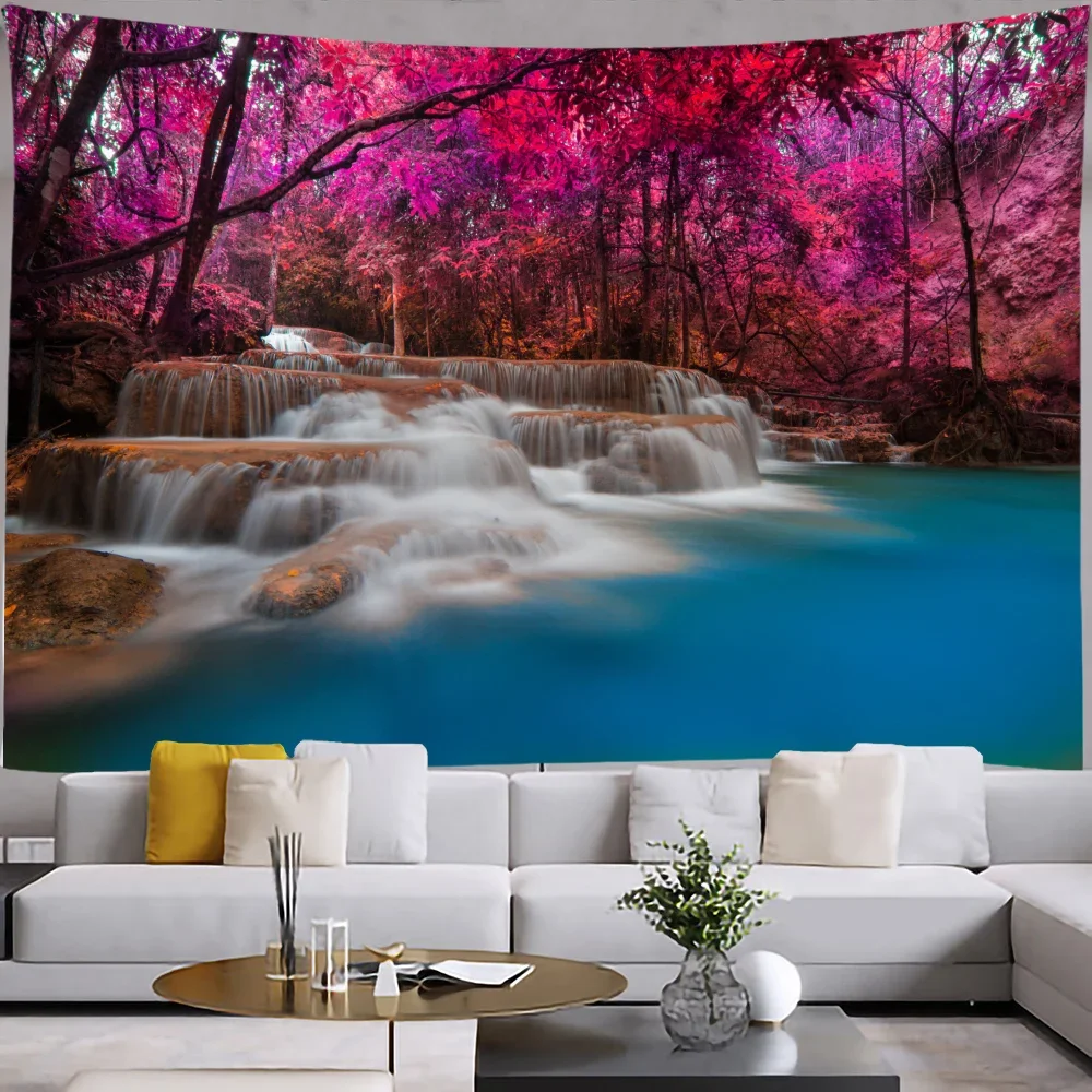 Forest Waterfall Tapestry Wall Hanging  Boho Home Decor Landscape Tapestriees Bedroom Decoration Kawaii Room Decor Wall Art