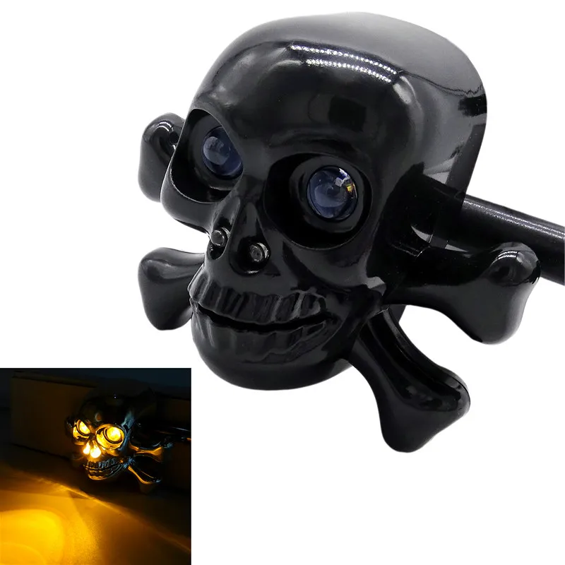 1 Pair Universal LED Motorcycle Skull Turn Signal Lights Indicators Lamp for Chrome Cruiser Chopper Cafe Racer Atv Scooter