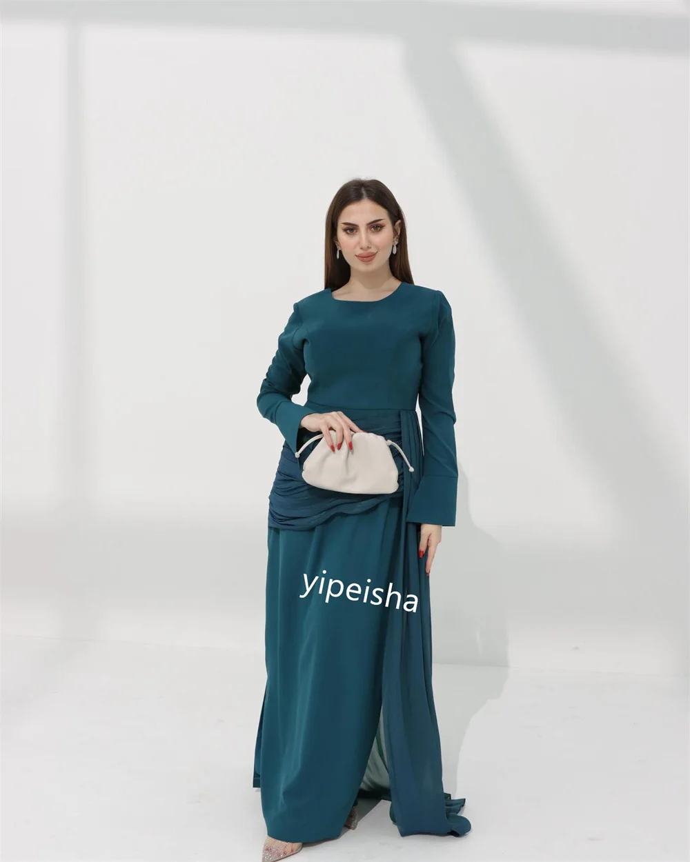 Customized Ball Satin Draped Clubbing A-line O-Neck Bespoke Occasion Gown Long es