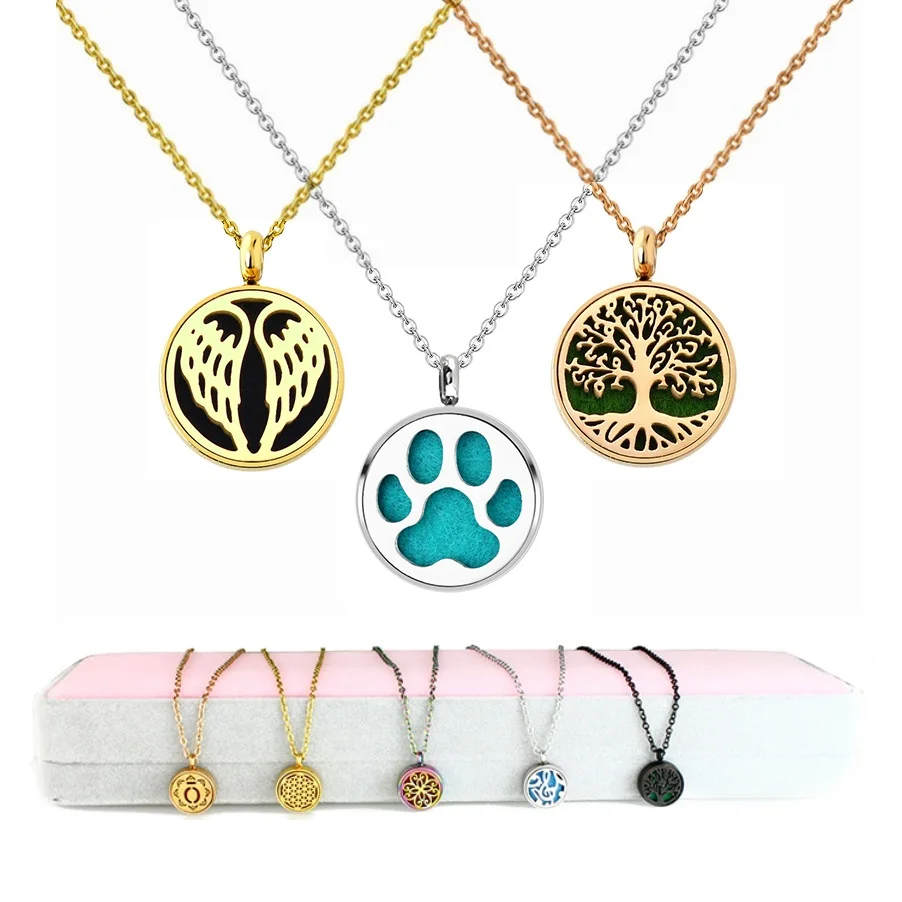 

12mm Diffuser Perfume Necklace Locket For Women 316L Stainless Steel Jewelry Gold Color Essential Oil Aromatherapy Pendant Chain