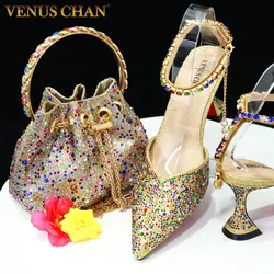 Venus Chan spitze Zehen absätze Hochzeits schuhe für Frauen Braut voll bohren Design Schuhe mit passenden Handtaschen für Damen