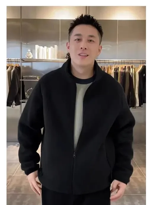 

Double-Sided Fce Zip-Up Stand Collar Jaet Casual ex Outerwear Polyester Fabric Spring Autumn Season Long Sve