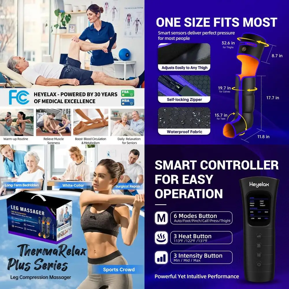 

Heated Compression Leg Massager for Muscle Recovery, Reduces Fatigue & Swelling, Ideal for Circulation and Pain Relief, Perfect