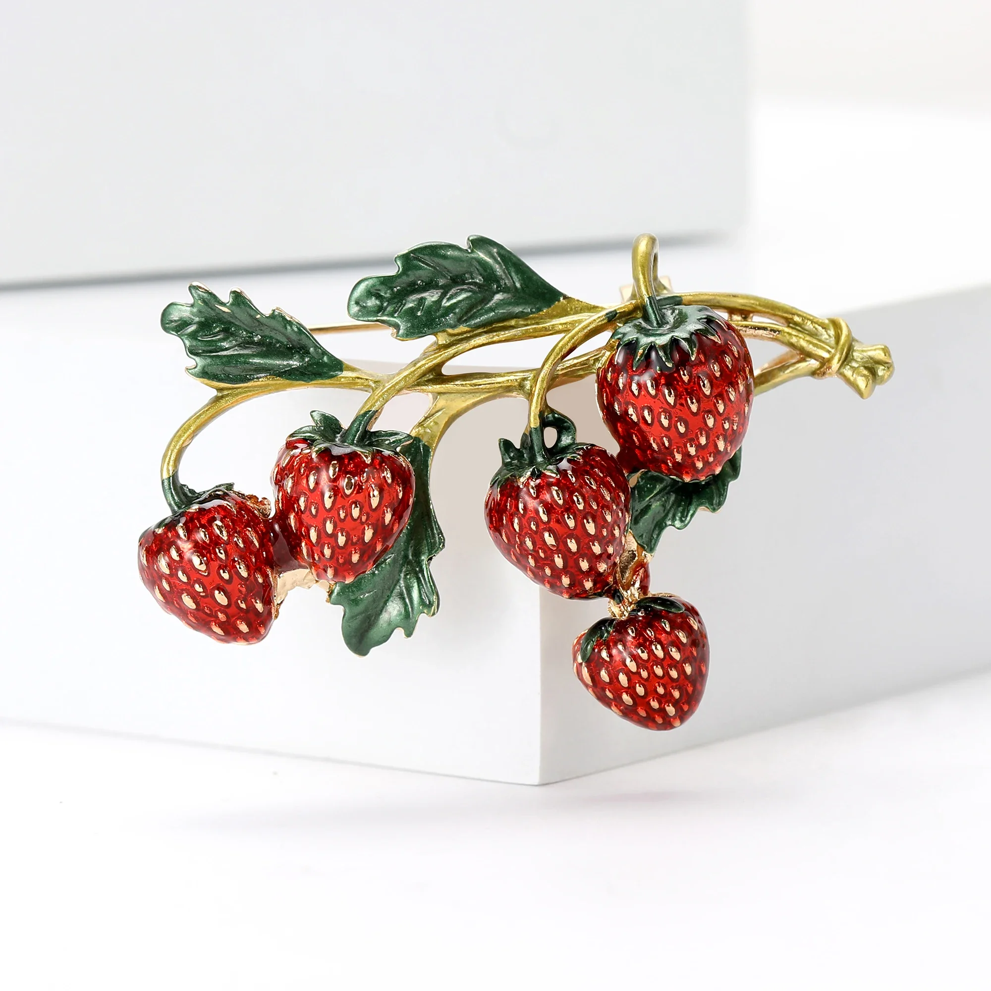 Enamel Rhinestone Strawberry Brooches for Women Unisex Plant Pins Multi-color Available Office Party Accessories Gifts