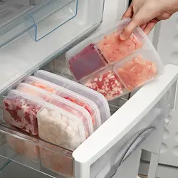 1pc Transparent Four Grid Refrigerator Large Capacity Storage Box Frozen Meat Compartment Food Sub-packed Kitchen Tools