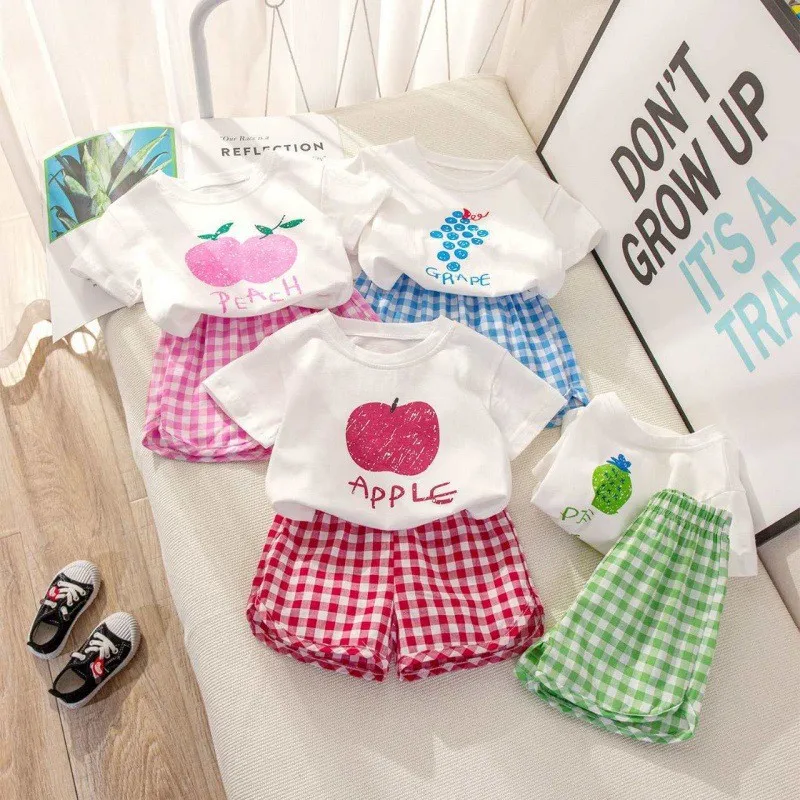 Summer Girls Clothing Set Cute Fruit Print Cotton T-Shirt Shorts 2Pcs Suit For 1-6Years Baby Kids Birthday Present Child Clothes