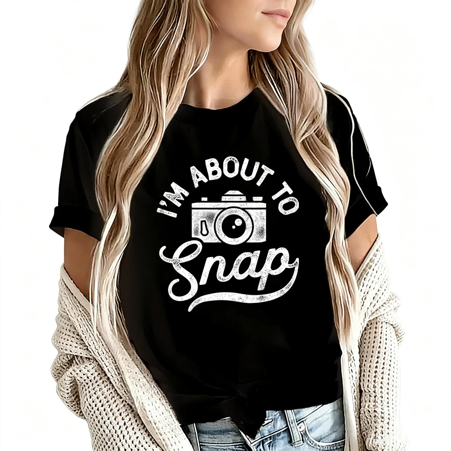 I'M about to Snap Photography Women's T-Shirt 100% Cotton Funny Graphic Short Sleeve Tee Novelty Shirt Casual Crew Neck Top S-5Xl