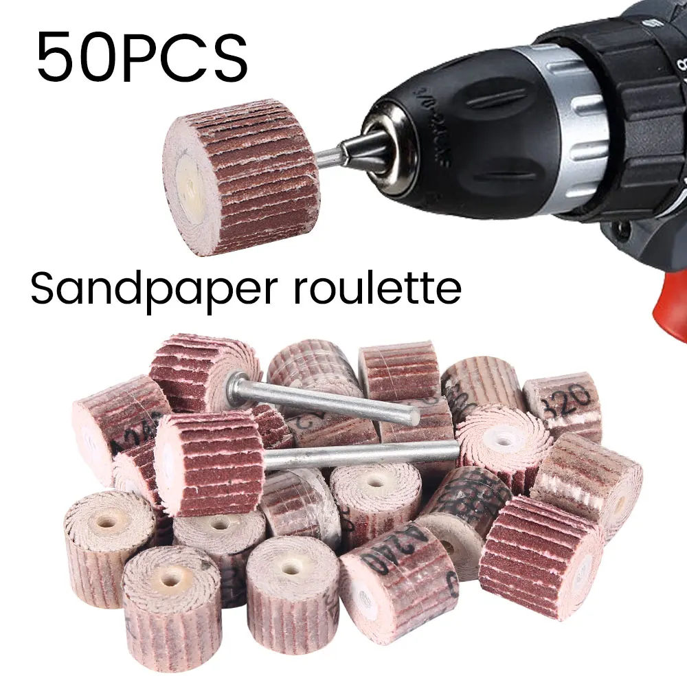 50Pcs Sanding Drum Kit 80/120/240/320/600 Grit Sanding Flap Wheel Wear Resistant Grinding Sandpaper Rotary Tool Accessories