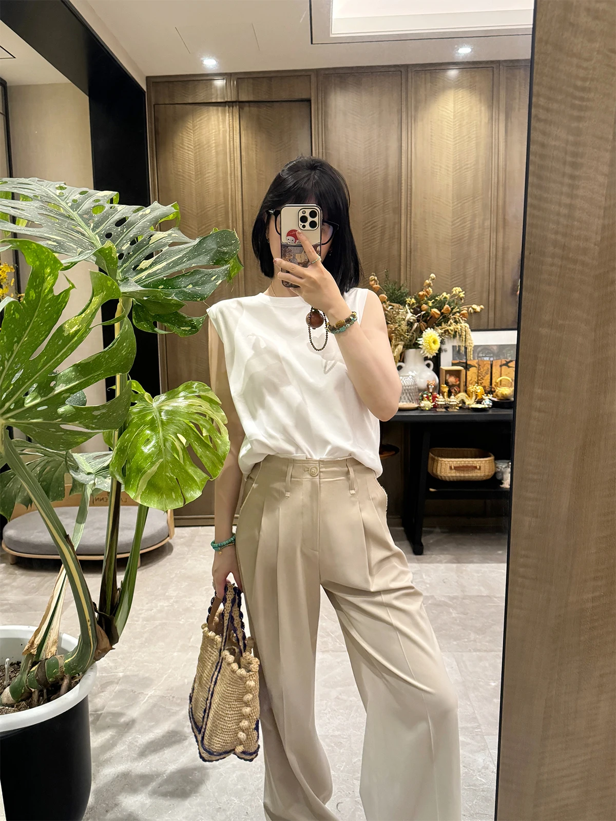 

ZOWZOW Women's Loose Wide Leg Pants Color Blo Side kets High Waist Korean Sle Casual Trousers Polyester Blend