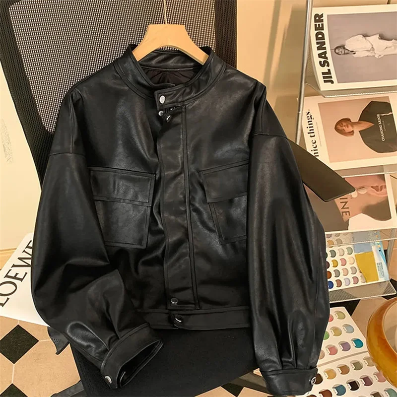 Fashion Leather Jacket Women\'s Spring and Autumn new Loose Joker Leisure Short PU Leather Jacket Tide Women\'s Leather Jacket