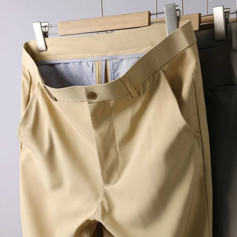 Мужские брюки, эластичные однотонные черные умные повседневные мужские брюки, офисные быстросохнущие брюки, новые весенне-осенние корейские прямые брюки