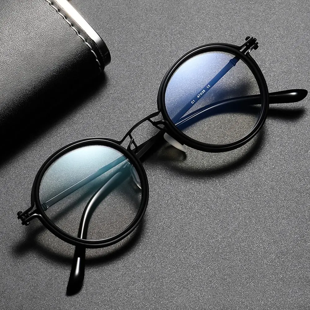 Anti-Blue Light Glasses Metal Frame Round Eyeglasses Eye Protection Computer Goggles Portable Retro Glasses Men Women