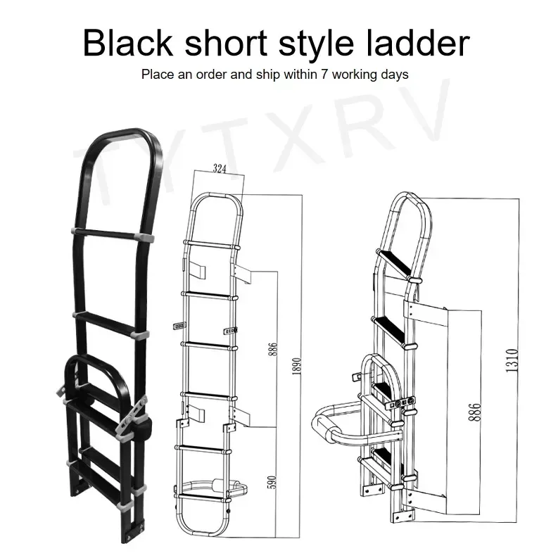 High Quality RV Ladder Black Exterior Folding Climbing  Aluminum Alloy Car Caravan Rear Door  Customized