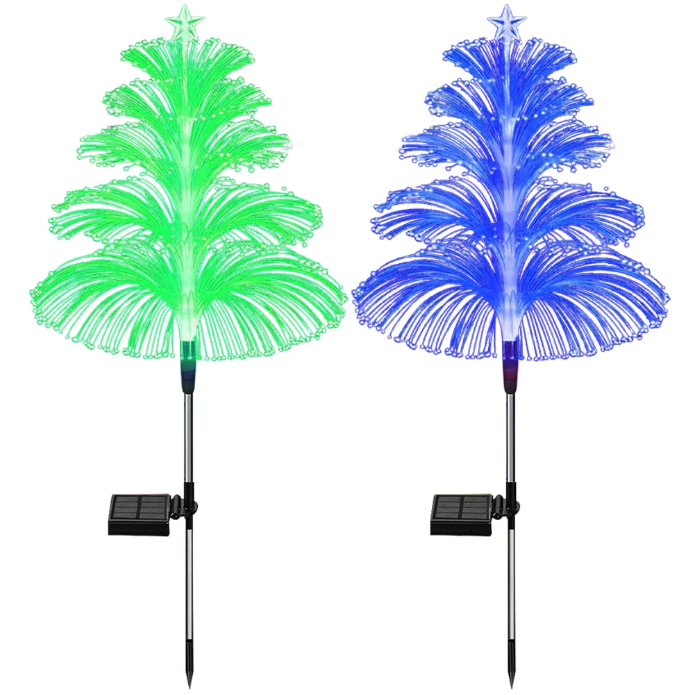 LED Fiber Optic Garden Light RGB Color Changing Solar Flower Light Colorful Solar Xmas Tree Garden Light 600mAh for Outdoor Lawn