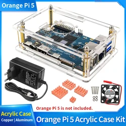 Acrylic Case for Orange Pi 5 Transparent Enclosure Optional Copper Aluminium Heat Sinks Cooling Fan Power Supply for Orange Pi 5