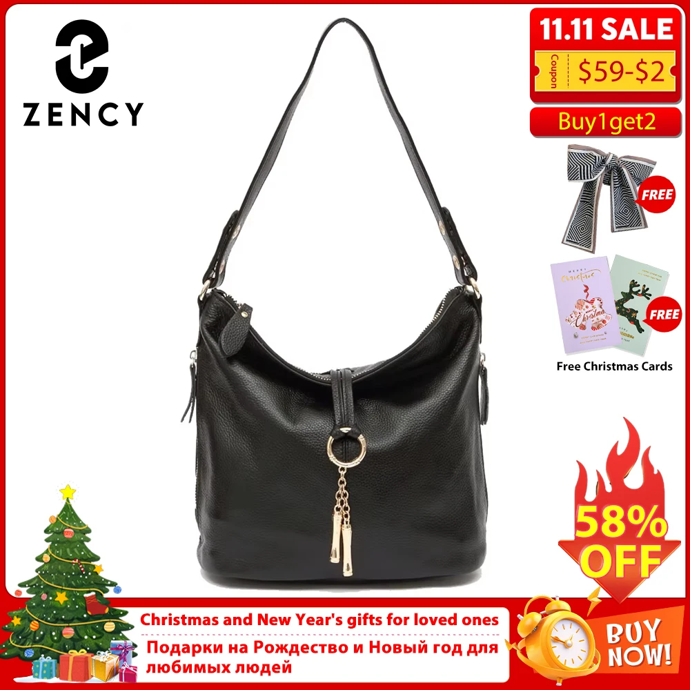 

Zency элегантная черная женская сумка на плечо из 100% натуральной кожи, сумка-хобо, женская сумка-мессенджер, очаровательная сумка с замком, украшение для покупок