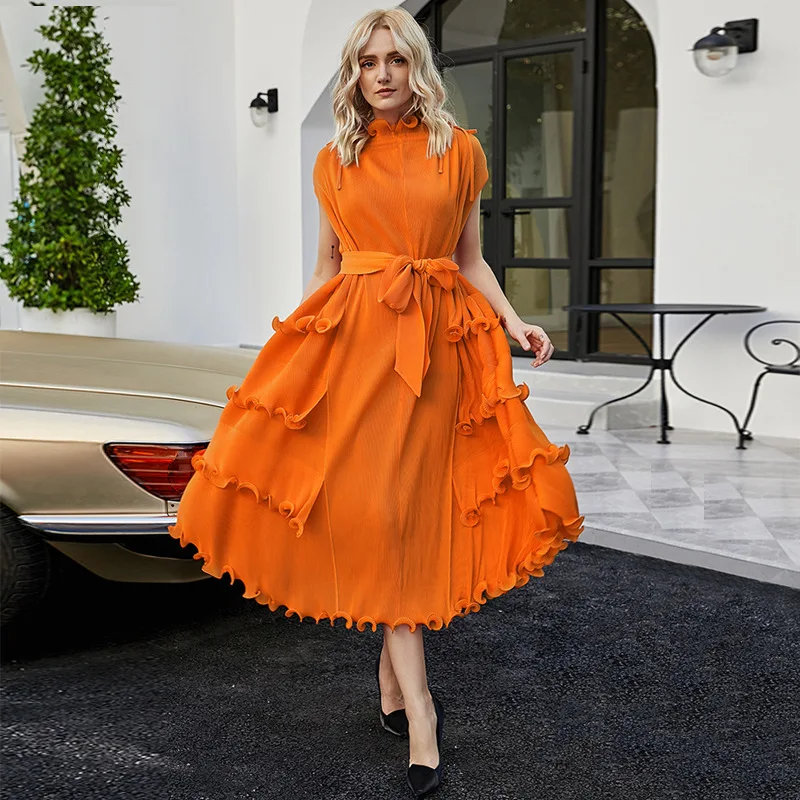 

2025 New Top Quality ISSEYS MIYAKES Fall Wooden Earring Loose Plus Size Dress Light Luxury Style Slim Women's Dresses