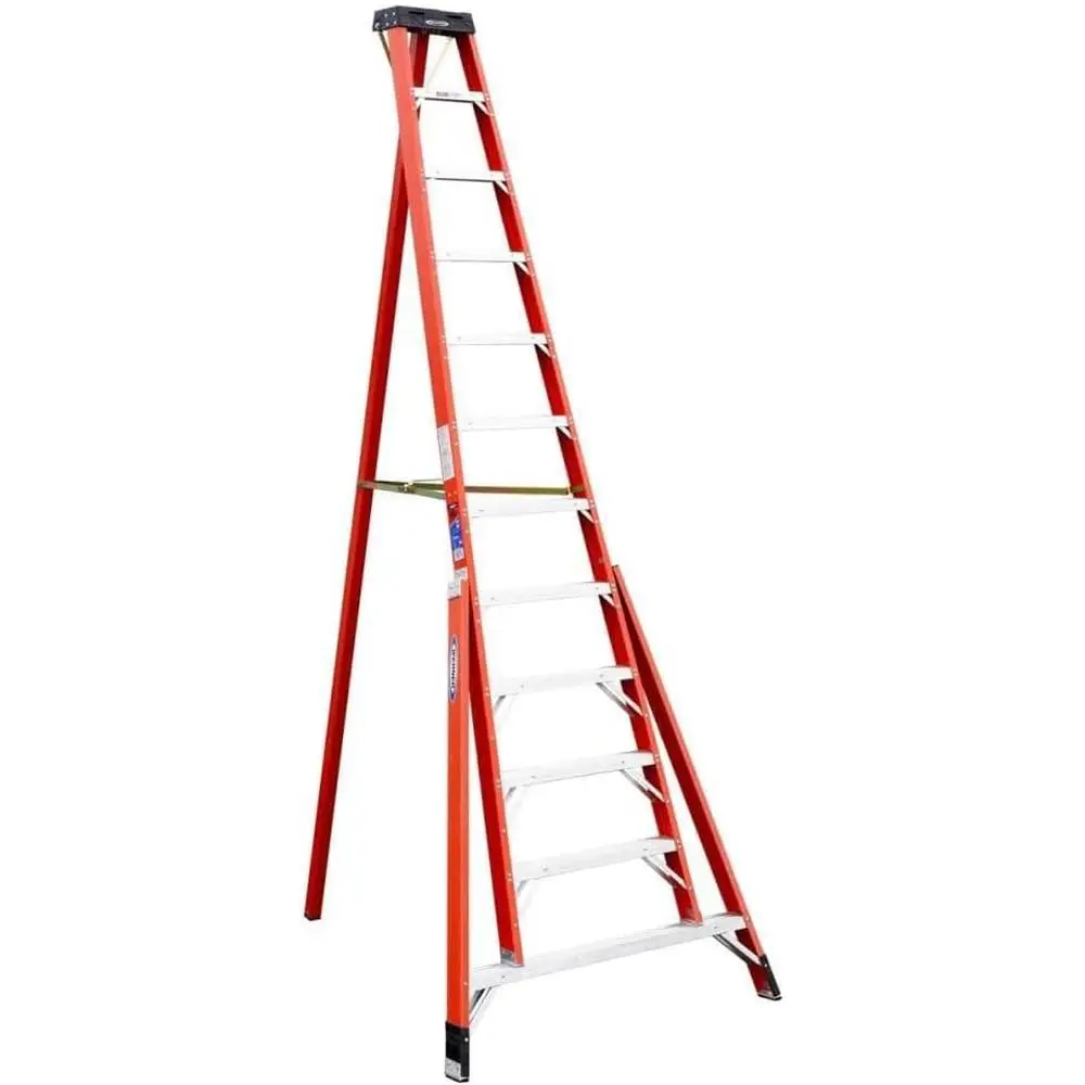 12ft Fiberglass Tripod Ladder 300lb Duty Rating Tool Holder Lightweight Durable Slip-resistant Traction Steps Fruit Picking Tree