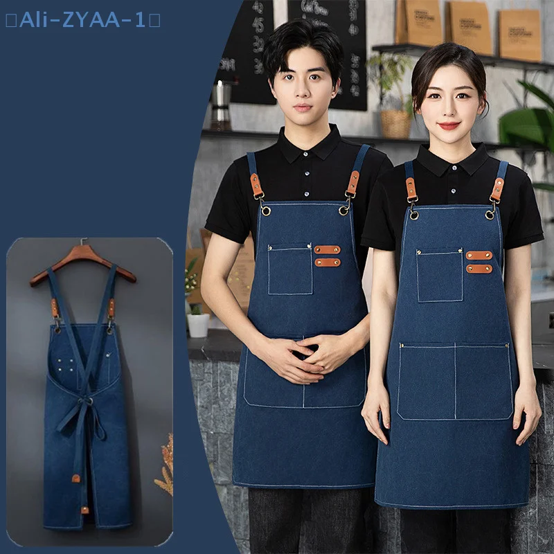 【ZYAA-1】1 Stück Leinenschürze, ölbeständig, zum Abwischen der Hände, für Küche und Kochen, für Männer und Frauen, Erwachsene, mit Werkzeugtaschen, modische Kaffee-Überschürze