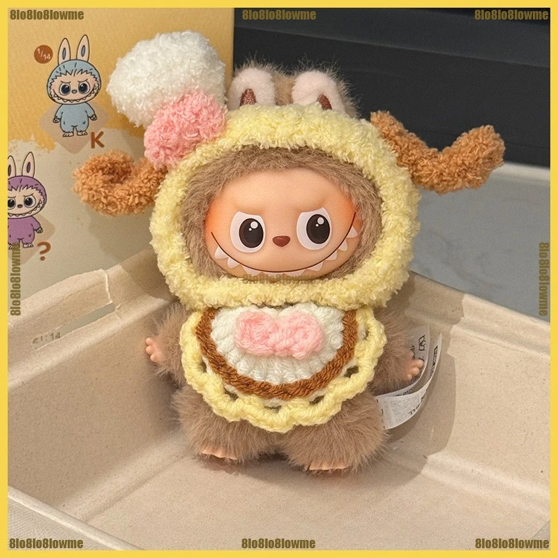 Multi-style Labubu 4.0 Clothes Handmade Cute Bucket Hat Knit Bib 2-piece Set Mini Plush Doll Clothing Fashion Doll Accessories