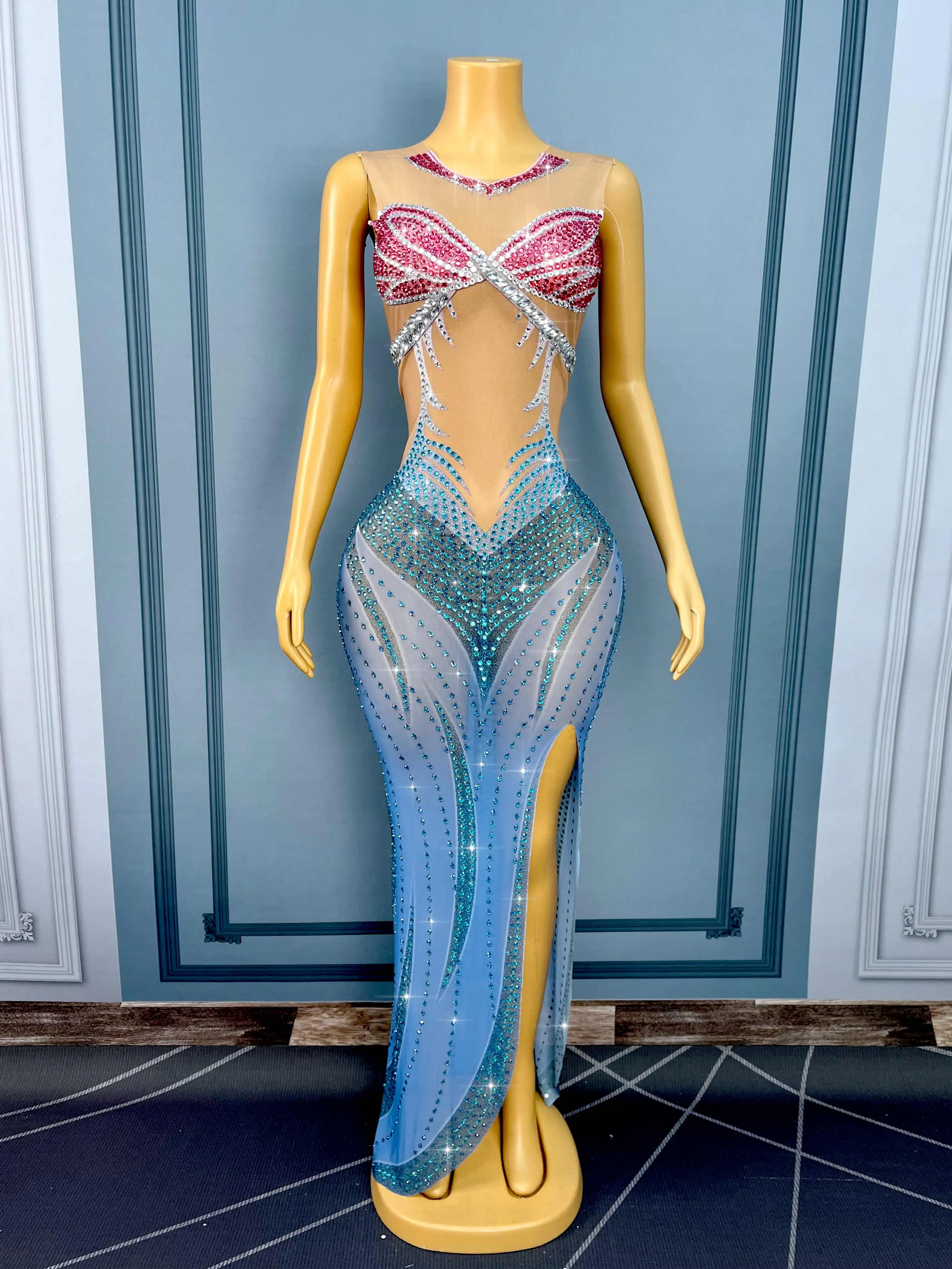 Robe Maxi pour femmes, design spécial, strass brillants, garniture, robe de soirée, tapis rouge, Costume de scène, Lancaoyu