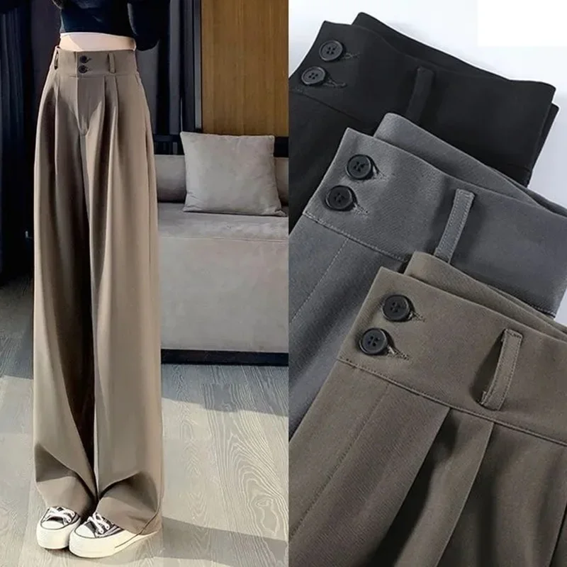 2024 New Summer Women Fashion Designer Suit Pants Lady Baggy Wide Leg Straight Leg Trousers Female Versatile High Waisted Slacks