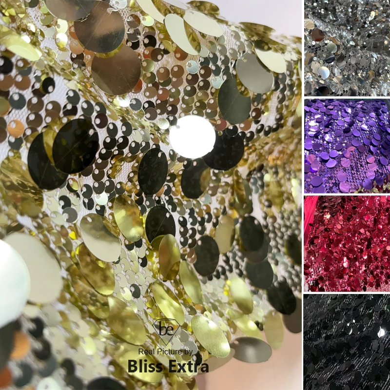 

Gold Silver Big Sequin Fabric for Dress Backdrops Wedding Party Decoration Curtain Cloth Drap Handmade DIY Sewing Material
