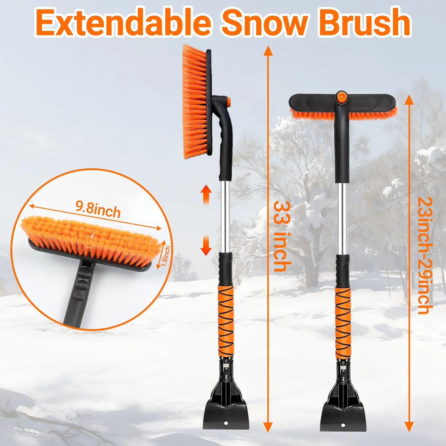 2 in 1 Extendable Car Windshield Snow Brush and Ice Scraper,Auto Snow Brush Ice Scraper with 360° Pivoting Brush Head