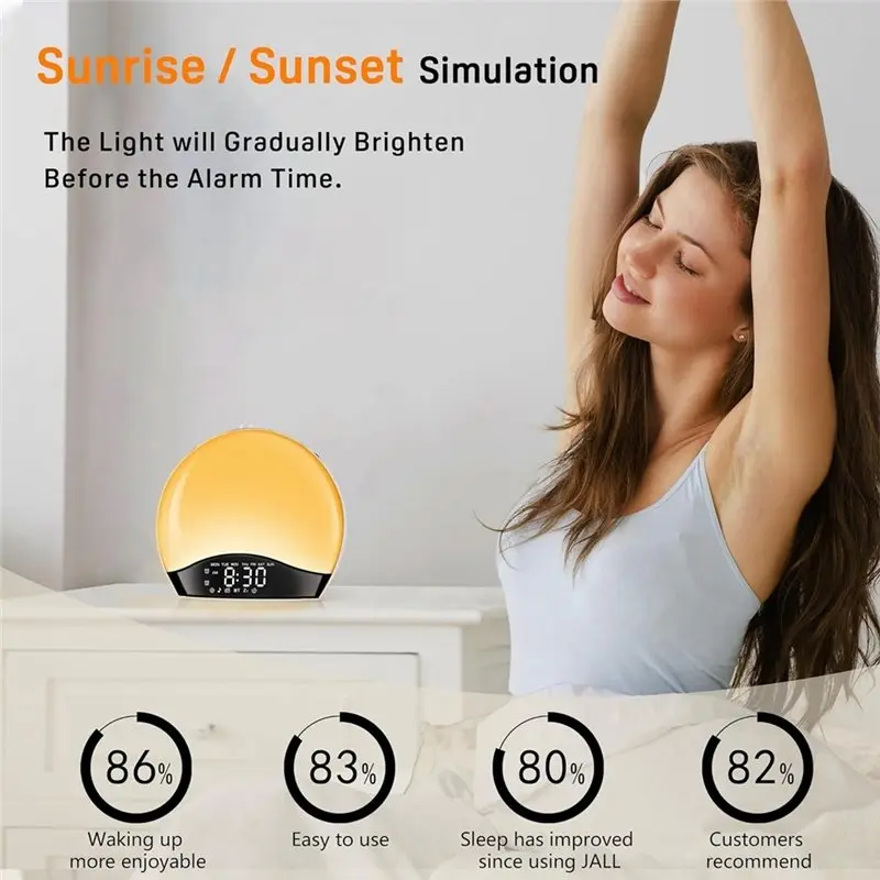 Wake Up Sunrise Alarm Clock With 8 Nightlights 3 Ring Dimmable Table Clock Sleep Timer Night 26 Sounds EU Plug