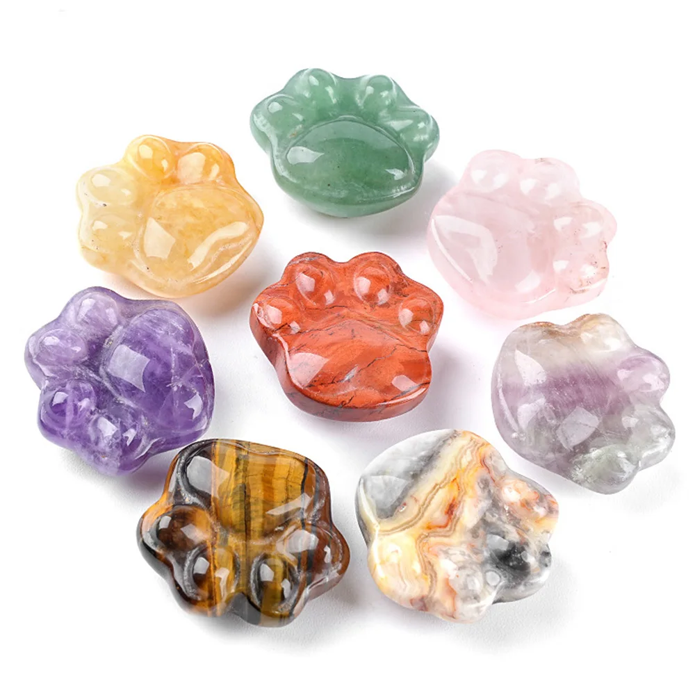 Hand Carved Cat Claw Crystal Natural Stone Micro Landscape Bear Paw Ornament Pocket Stones Home Decoracion 28x30mm