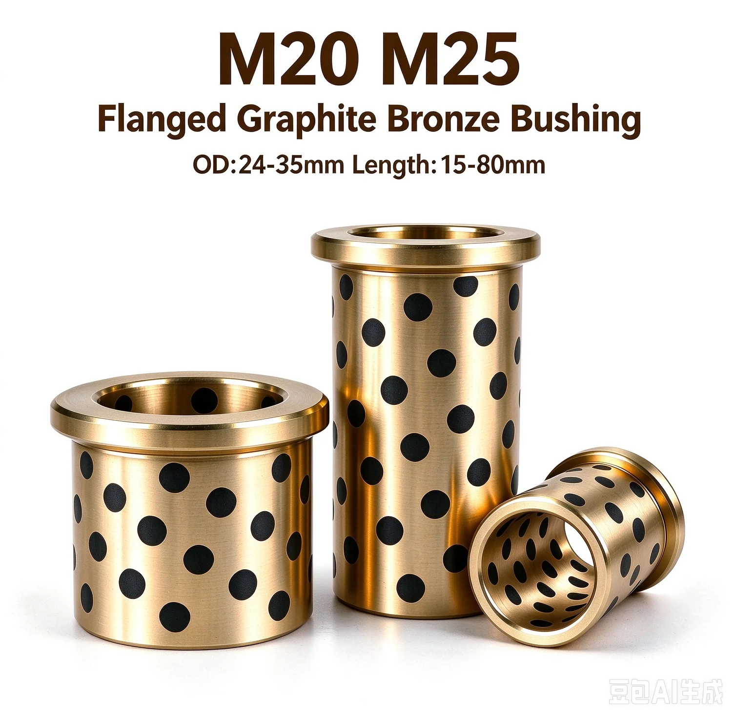 JFB Flanged Graphite Copper Bushing M20 M25 Oilless Self-lubricating Sleeve Wear Resistant Guide Bearing for Machinery Mold