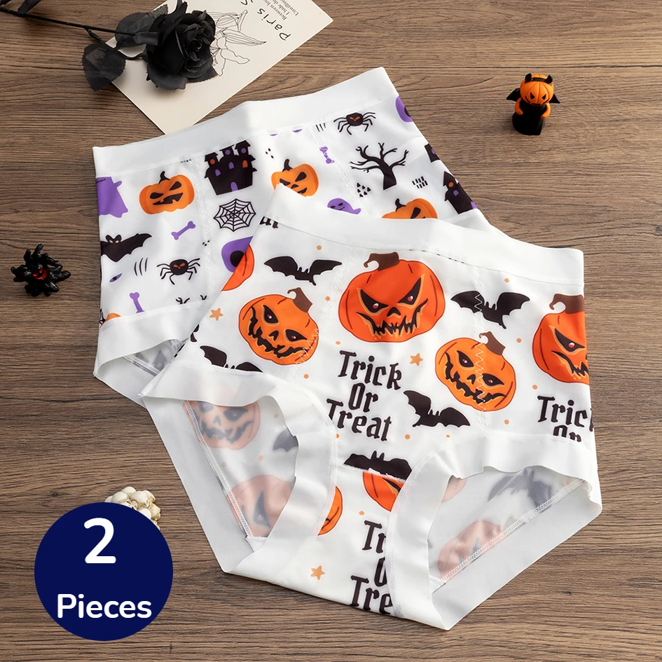 WarmSteps 2PCS Halloween-Stil Damenhöschen HotGhost Fledermaus Hexe Magie Sexy Dessous Hohe Taille Damen Slips Gemütlich Gothic Neu