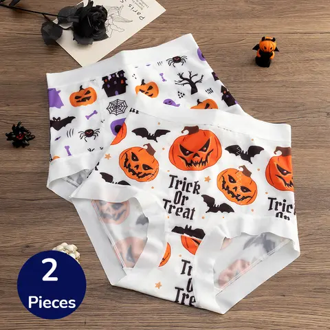 WarmSteps 2PCS Halloween Style Women's Panties HotGhost Bat Witch Magic Sexy Lingerie High Waist Women's Briefs Cozy Gothic New
