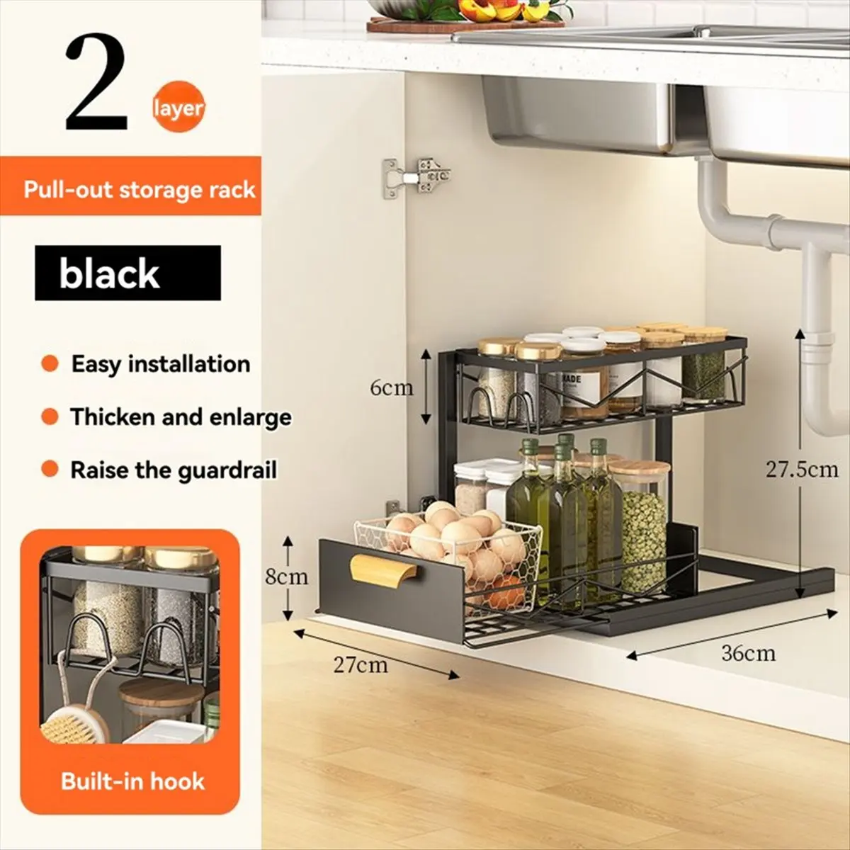 【Multifunctional】 Kitchen Storage Racks Pull-Out Drawer Under-Sink Racks Multi-Layer Kitchen Storage Racks Cabinet Racks