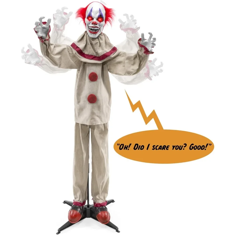 

Scary Harry The Motion Activated Animatronic Killer Clown, Halloween Prop w/Pre-Recorded Lines, Red Light Up Eyes