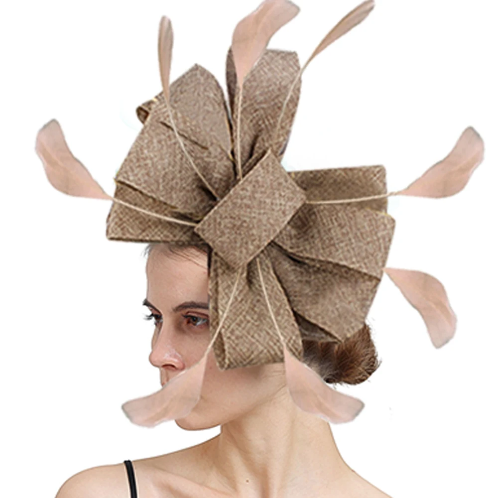 

New Arrivls Hair Wedding Fascinators Imitation Sinamay Ladies Headwear With Hair Comb Derby Women Fashion Nice Headdress Feather