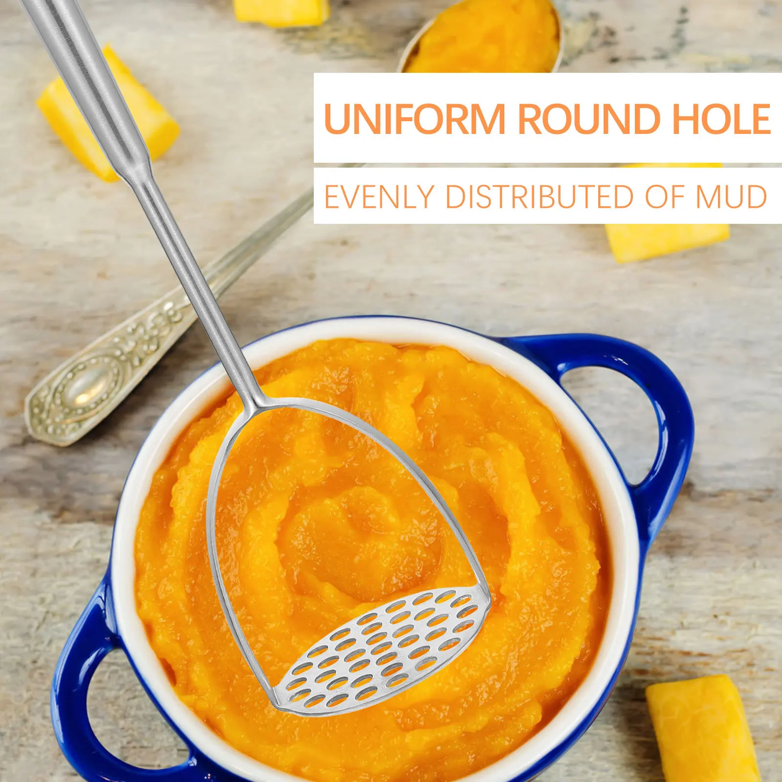 

1pc Multipurpose Potato Masher Stainless Steel Long Handle Kitchen Gadget For Pumpkins Yams Vegetable Crusher Food Press Tool