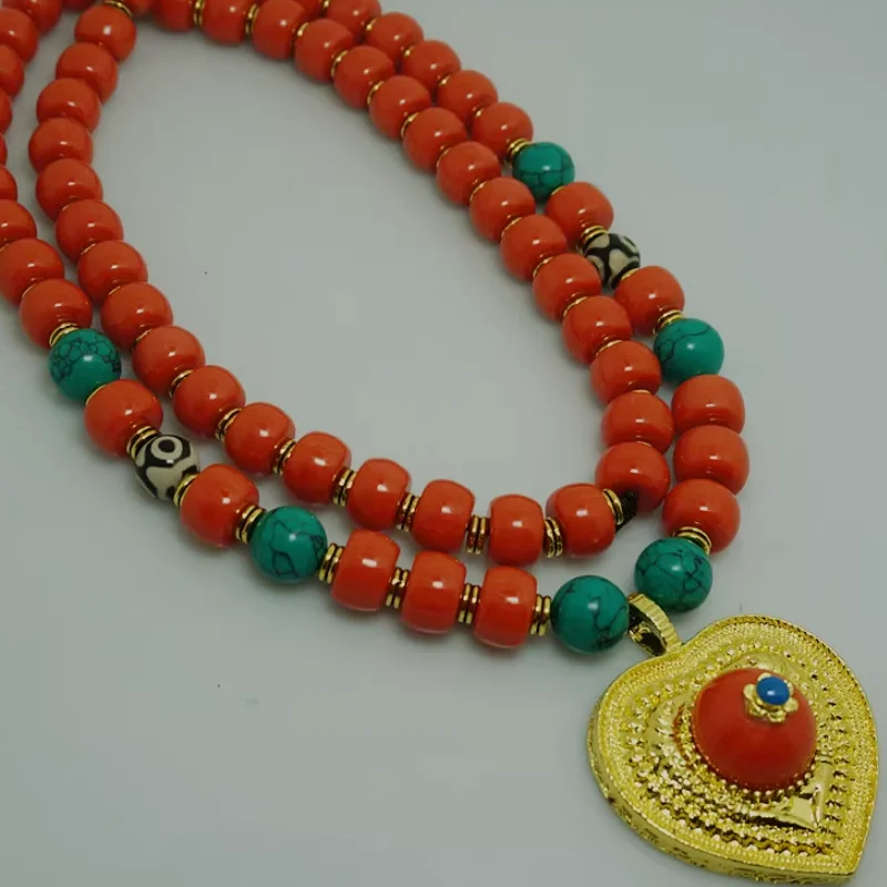 

Chinese Tibetan Style Imitation Coral Necklace Guozhuang Dance Accessories