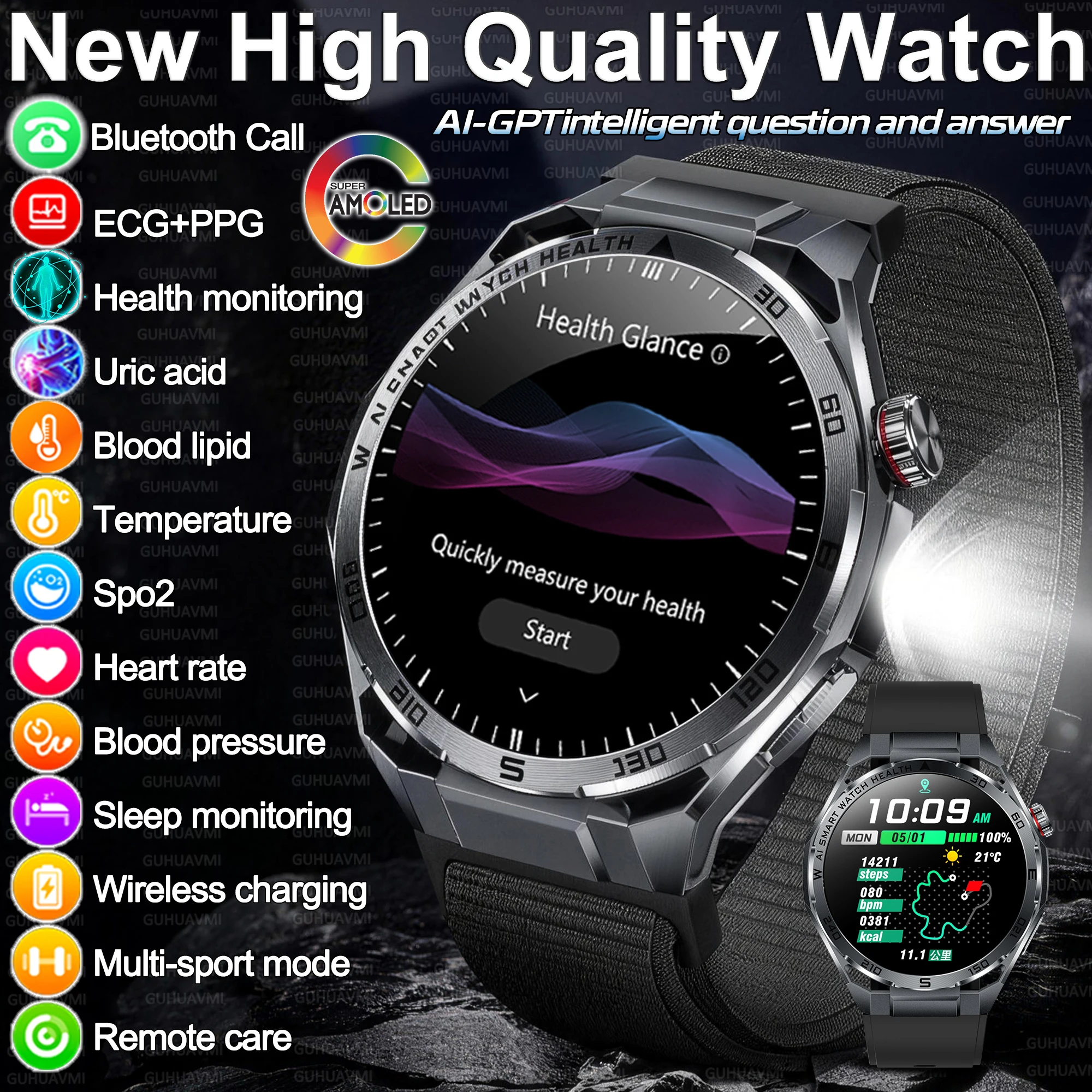 

New High Quality Health Smart Watch ECG+PPG Uric Acid Blood Lipid BP SpO2 Monitoring Bluetooth Call Sports Smart Watch Men Women