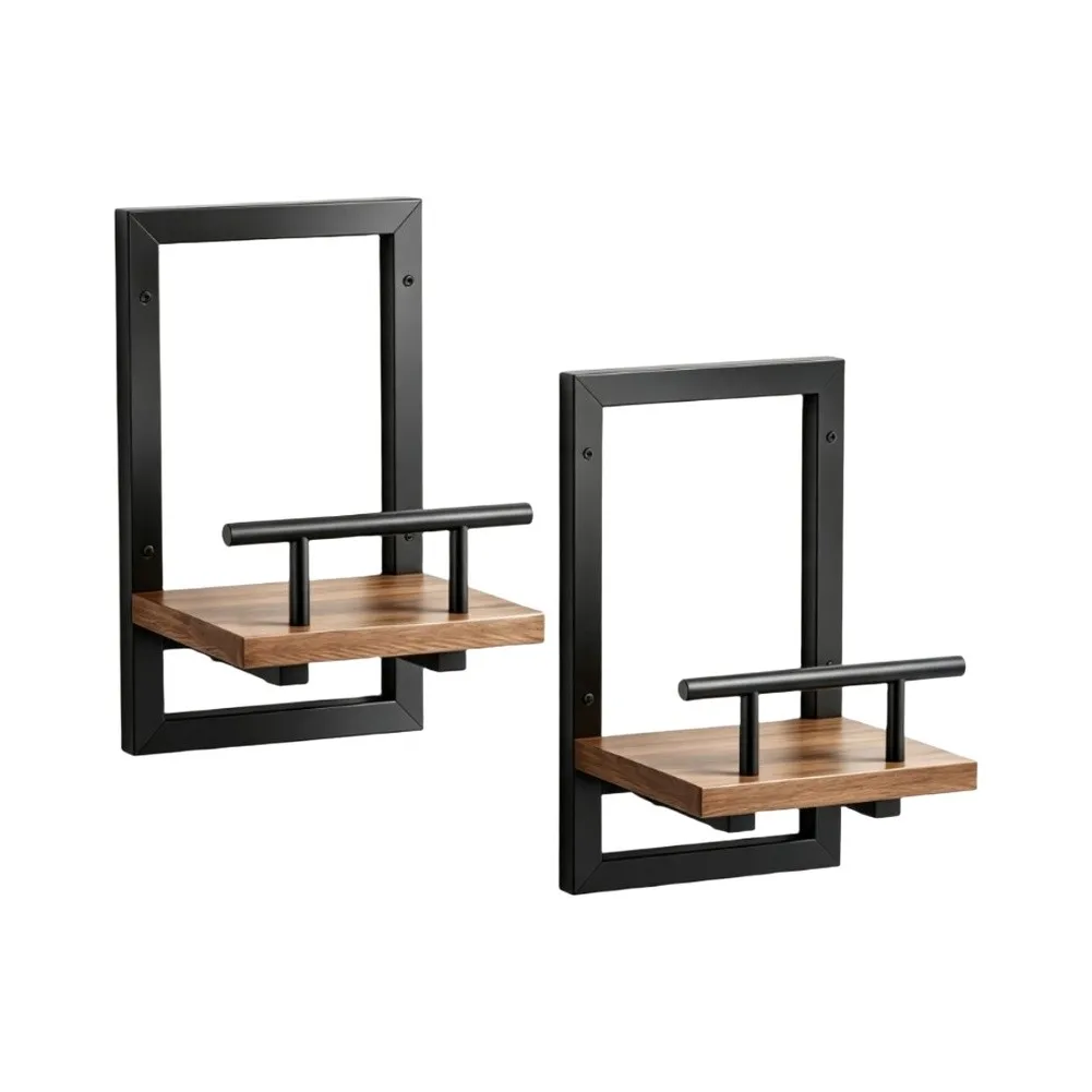 Floating Shelf Set 2 pcs Black Iron Wall Mounted for Plants Decor For Indoor Outdoor Living Room Bedroom Hallway