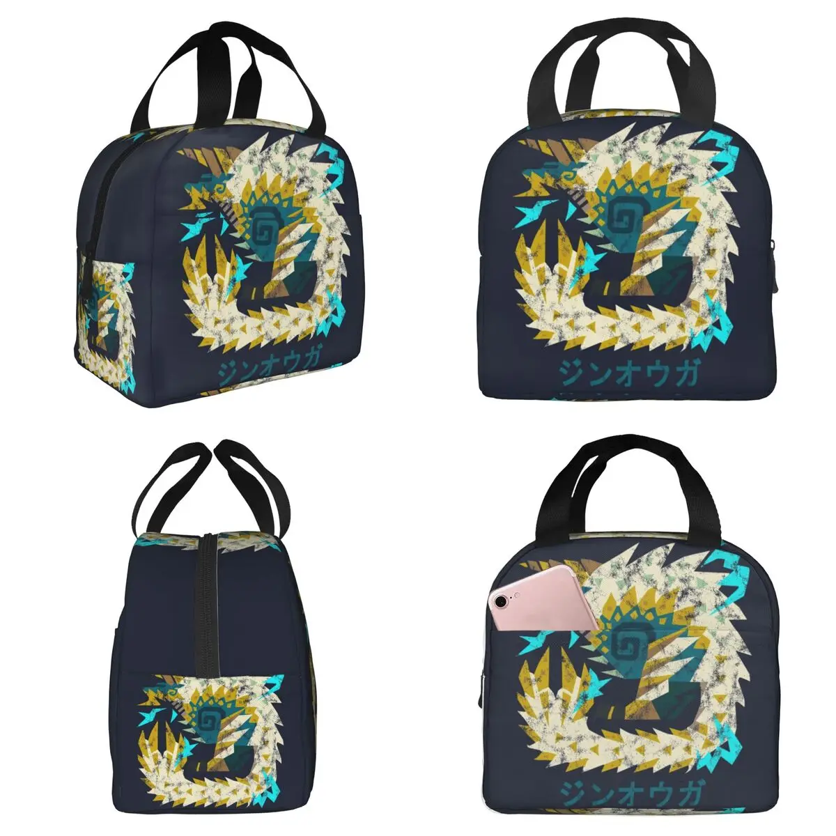 

Термосумка для обедов Monster Hunter World Iceborne Zinogre Kanji для детей, школьная термосумка-холодильник для еды, сумка-тоут для ланчей