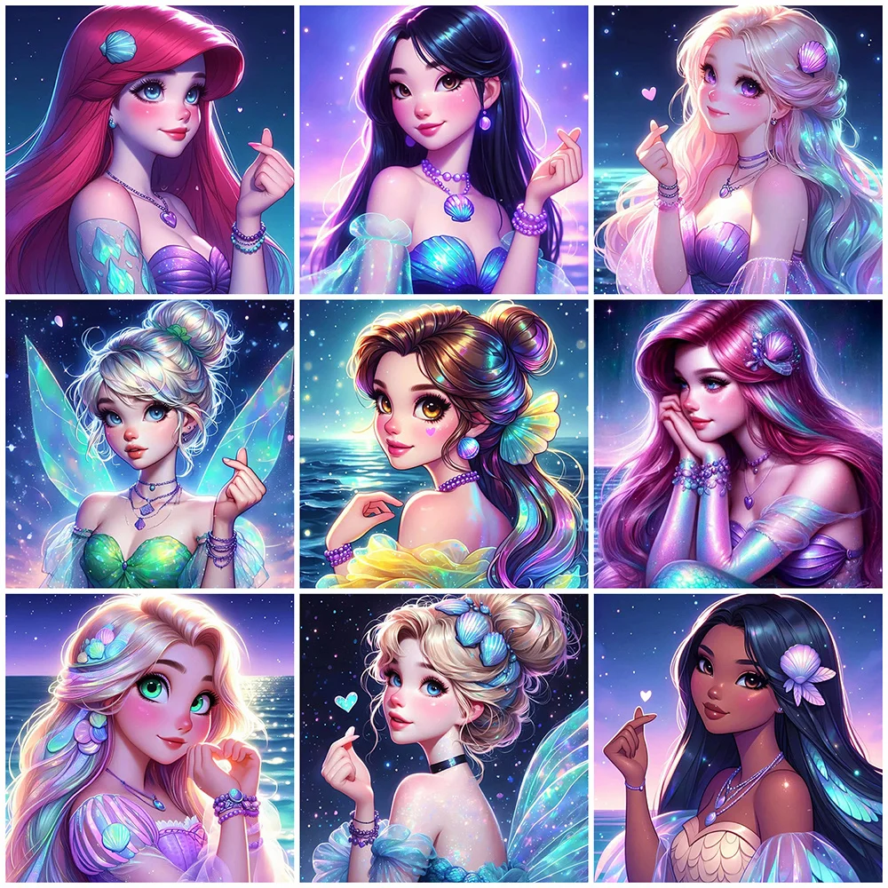 Disney Diamond Painting Belle Tinker Bell Rhinestones Picture Full Square Round Mulan Ariel Princess Arts Crafts Handmade Gift